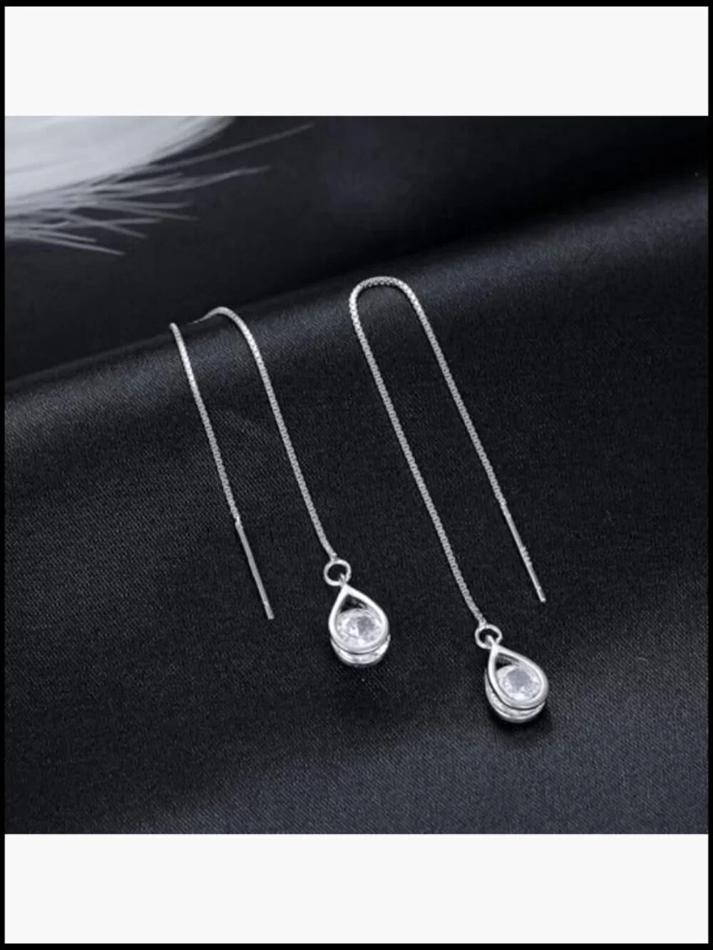 Solid 925 Sterling Silver CZ Droplet Chain Dangle Earrings Threader Teen Jewelry